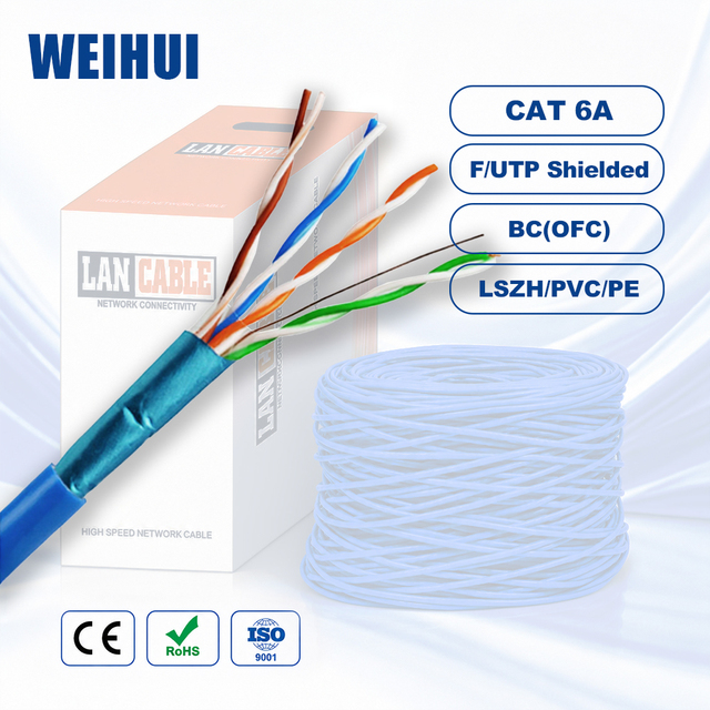 WEIHUI F/UTP Cat6a 1000ft Bulk Lan Cable 23AWG Soild Bare Copper High Speed Ethernet Cable for Structured Cabling System
