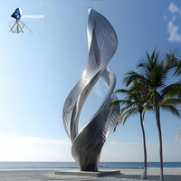 Sculpture de fontaine spirale cinétique moderne avec fonction aquatique - Œuvre d'art publique en acier inoxydable métallique résistant aux intempéries