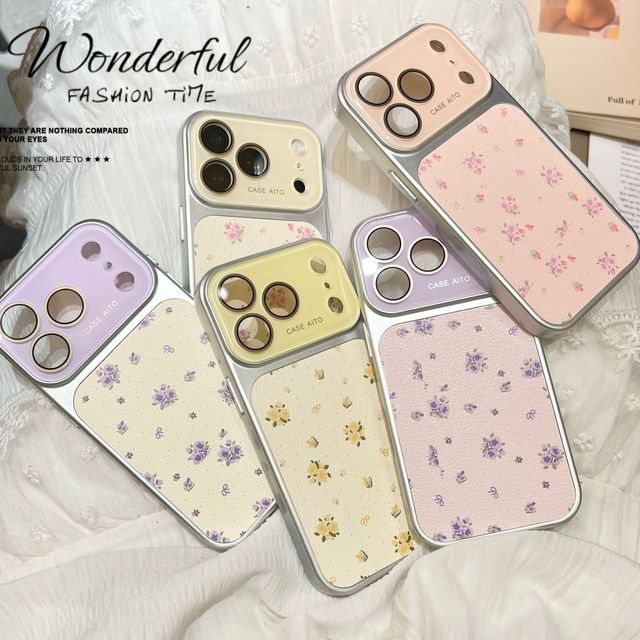 Lovely Flower Pattern PU Leather Fashion Phone Case Anti-Fall TPU Frame Bumper Cover For iPhone 17 16 15