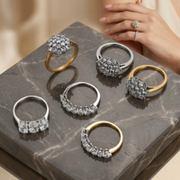 Bague de cocktail pour femme en acier inoxydable Yiwu Aceon, sertie de zircons, double ton or et argent, nouvelle collection, idéale pour mariage
