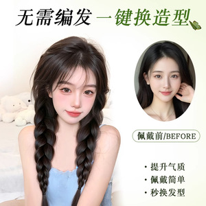 Braided Hair Wig Double Ponytail High Temperature Wire Manual Made For Women Sweet Cool Style - Product Image 2