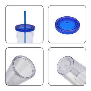 Shang Kou Ai 16Oz Double Walled Plastic <b>Cup</b> Transparent Colored <b>Lid</b> <b>With</b> Straw <b>Reusable</b> Gift <b>Cup</b> For General Use - Product Image 3
