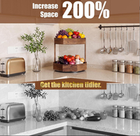 Support à fruits en bois à 2 niveaux, étagère d'angle rotative, organisateur de rangement pour comptoir de cuisine pour légumes et assaisonnements