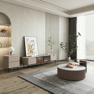 طقم طاولة قهوة دائرية فاخرة بتصميم إيطالي عصري مع خزانة طاولة شاي، حجم عائلي، معدني لغرفة المعيشة بجانب الأريكة - Product Image 3