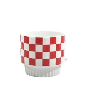 Tasse à café en céramique tendance et créative, personnalisée, motif à carreaux et rayures ondulées - Tasse pour couple, sans BPA, passe au lave-vaisselle - Product Image 5