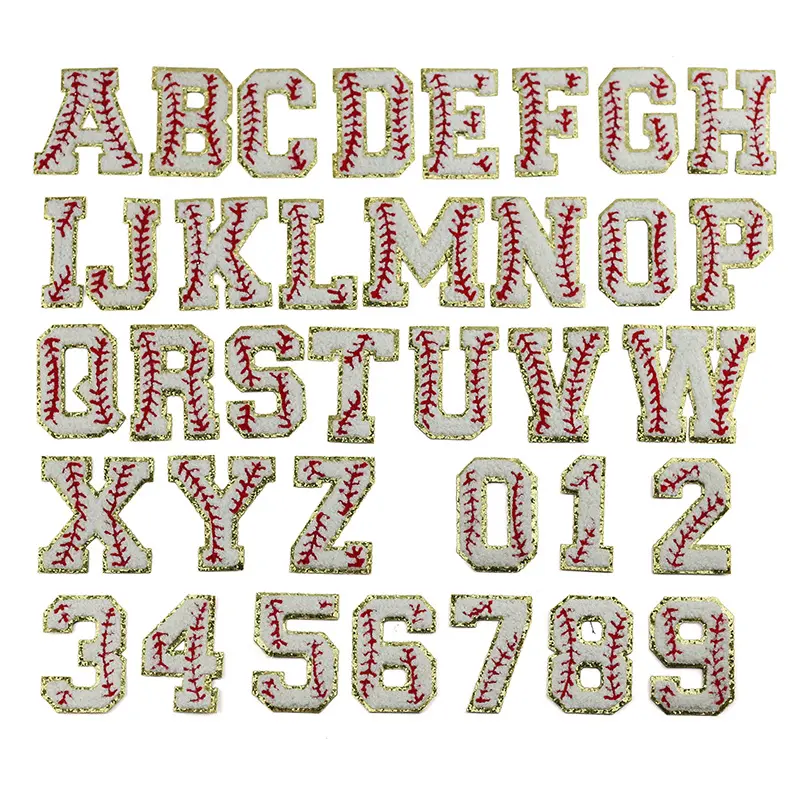 MOQ Stock artigianato fai-da-te bianco personalizzato ferro sulla toppa 26 alfabeti ferro su Baseball softball lacci finto ciniglia Patch alfabeto