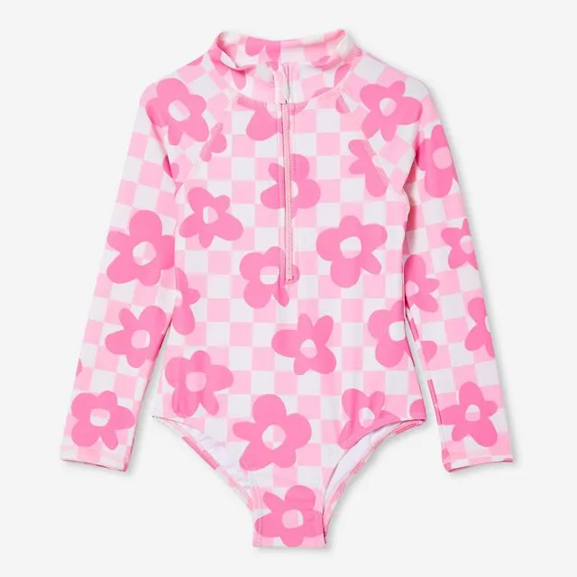 UPF50 + цветочный принт цельное бикини для маленьких девочек