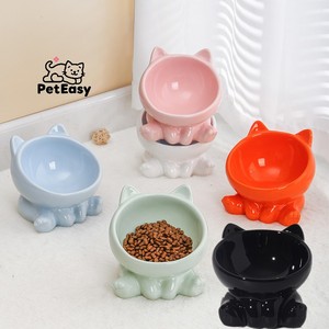 Nuova vendita calda modello solido colore puro elegante accessori in ceramica per animali domestici alimentatori obliqua Cat Dog ciotola di lusso - Product Image 1