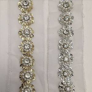 Handmade Wide Border Sequin <strong>Beaded</strong> Organza Lace <strong>Trim</strong> for Ladies Clothes - Product Image 4