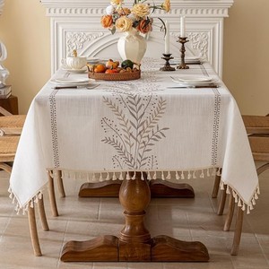 Vải Tự Nhiên Thêu Khăn Trải Bàn Lá Mô Hình Thanh Lịch Bảng Bìa Với Tua Cạnh Nhà Máy Giá Nhà Sản Xuất Nhà Cung Cấp - Product Image 2