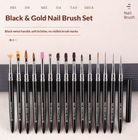 Set Pena Seni Kuku Gagang Akrilik Batang Logam - Kit 15 Buah - Pena Lukis Warna - Ujung Model Daisy - Kuas Gambar Bunga - Gel-Pengeras