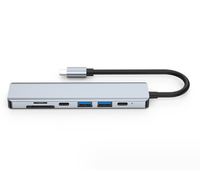 Pembaca kartu SD TF 7 in 1, Hub 5Gbps USB 3.0 dengan 4k30hz Splitter Usb mendukung semua Tipe C Channel komputer Laptop