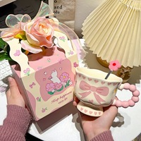 Mug en céramique avec nœud papillon pour filles, résistant aux hautes températures, compatible micro-ondes, style Instagram, cadeau d'anniversaire, souvenir élégant