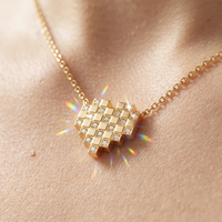 Collier pendentif cœur pixel en acier inoxydable 304 plaqué or 18 carats STKN03, serti de pierres CZ, bijoux délicats et esthétiques pour femmes