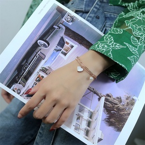 New Arrival Stainless Steel Paperclip <b>Chain</b> Gold Plated Heart Pendant Charm Pearl Loves Bracelet - Product Image 4