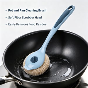 <b>Long</b> <b>Handle</b> Dish Brush PP Fiber Pot Scrubber Handheld Kitchen Cleaning Brush with Replaceable <b>Sponge</b> Head - Product Image 4