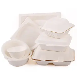 Ngăn Desechables Biodegradable Compostable Bản Lề Hộp Nhà Hàng Mía Container