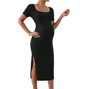 Robe de maternité pour femmes, robe de maternité d'été en tricot avec fente latérale, manches courtes, robe de <span class=keywords><strong>grossesse</strong></span> élégante pour séance photo quotidienne - Product Image 6