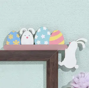 定制复活节装饰，带彩绘兔子木制工艺品，用于装饰家庭、吊门和墙壁