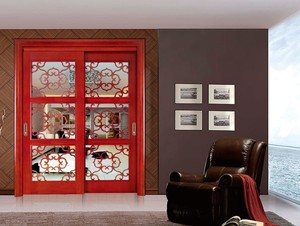Nouveau style Chinois portes coulissantes en bois <span class=keywords><strong>massif</strong></span> cadre art fleur design décoratif verre patio portes intérieures - Product Image 2