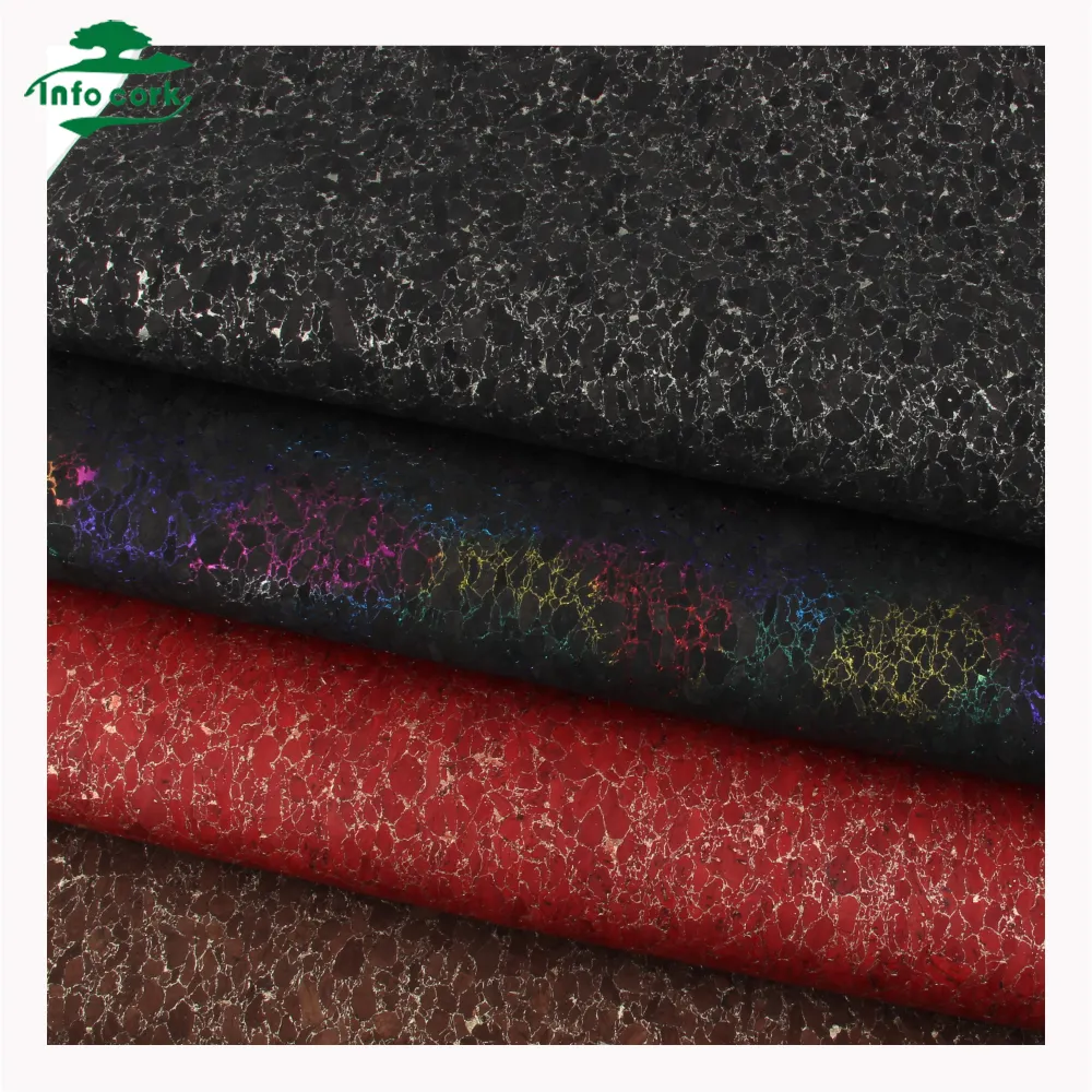 Black Gilding Portugal Thicken Vegan Grainy Cork Fabric Synthetic Faux Pu Leather For Making Cork Purses Wallets Bags Cases