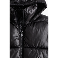 Veste matelassée à capuche pour femme, noire, OEM, écologique, en nylon rembourré, coupe-vent, respirante, chaude, pour l'hiver
