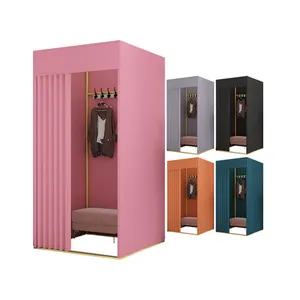 맞춤형 핑크 커튼 휴대용 피팅 룸 이동식 탈의실 소매 변경 의류 매장 용
