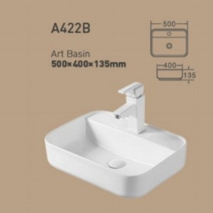 Lavabo Cuadrado de Cerámica A422, 500x400x135mm, Blanco, con un Solo Orificio - Product Image 2