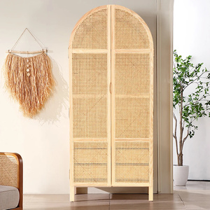 Armoire de chambre à coucher en rotin tissé naturel avec 2 portes cachées et tiroirs - Product Image 2