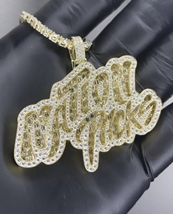 Ciondolo Personalizzato con Nome in Zirconia Cubica Stile Hip Hop Gioielli in Ottone con Catena a Corda Regalo - Product Image 2
