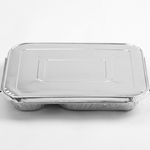 Multi-Section Aluminum Takeout Box - 22.7*17.7*3cm Leakproof Food <b>Container</b> for Catering 4 Cavities, Lids Included - Product Image 4