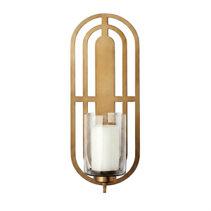 Modern Minimalist Iron <b>Wall</b> <b>Sconce</b> Candle Holder with Glass Hurricane Gold Finish Geometric <b>Wall</b> Art Luxury Home Decor - Product Image 1