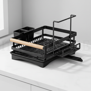 Escurridor de Platos Metálico para Cocina, de Gran Capacidad, con Porta Cubiertos, Color Negro - Product Image 1