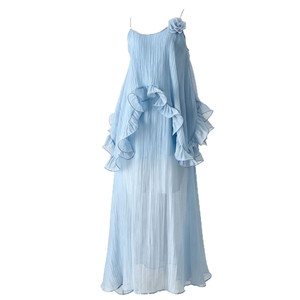 Elegante Abito Estivo <span class=keywords><strong>da</strong></span> Donna in Poliestere con Volant Irregolari, Stile Vacanza, Vita Alta, Nuovo Modello Lungo per le Vacanze - Product Image 5