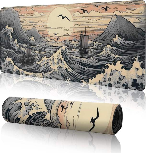 Customized Japanese Gaming Mouse Pad XL Waterproof Large Desk Mat with Rubber Base Stitched Edges