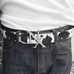 Cinturón de Cuero para Hombre con Estampado de Vaca Personalizado y Hebilla de Acero Inoxidable Impresa en 3D Estilo Occidental con Logotipo Personalizable de Aleación - Product Image 2