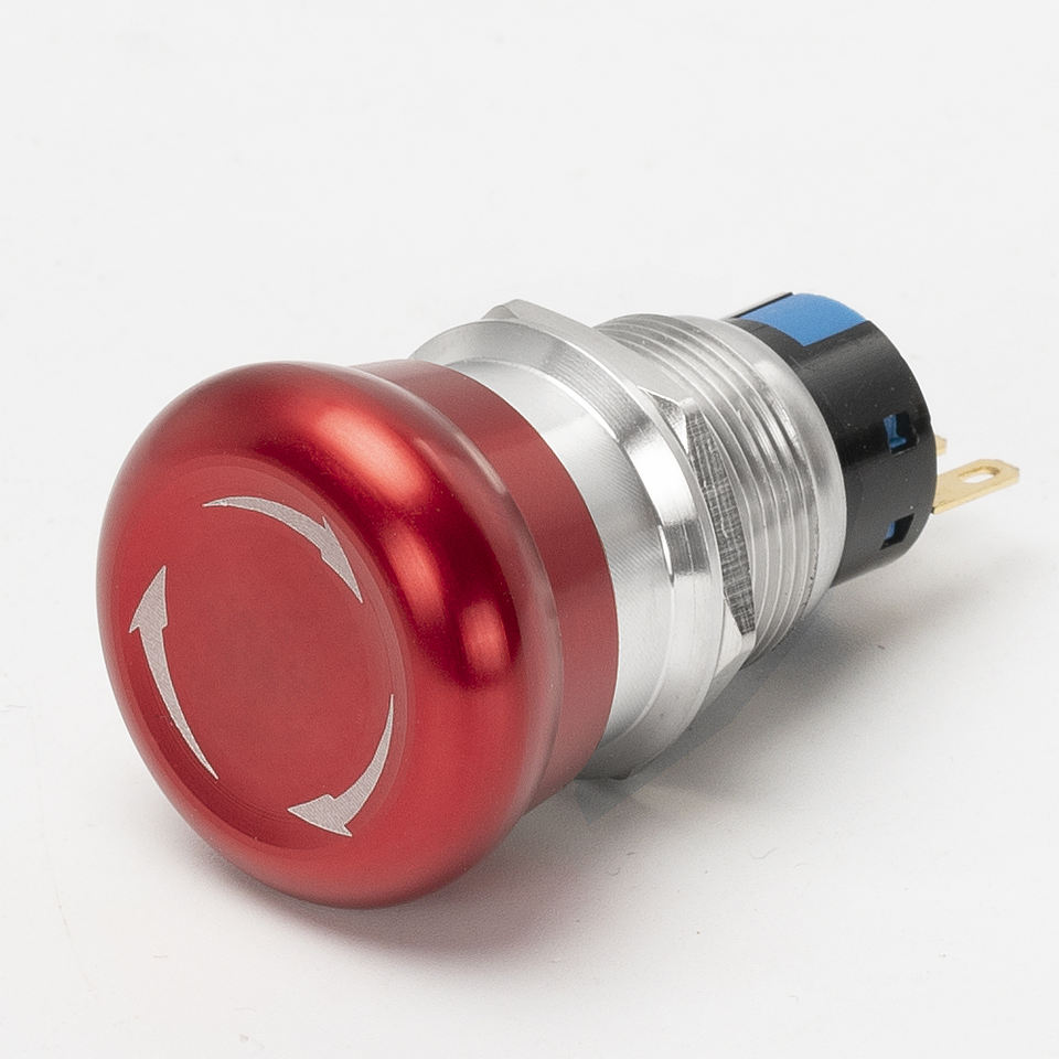 1NO1NC Mushroom Waterproof Electrical Threaded Push Start Button 22MM Metal Emergency Stop Button Switch with 3pin Red Round Top
