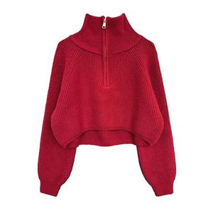 Kurzer, locker sitzender Pullover mit halboffenem Kragen und Reißverschluss, lässig, atmungsaktiv, aus Polyester-Strick, für kleine Größen, weich, Winter, Damen, einfarbig - Product Image 5