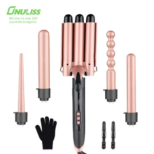 5 em 1 Curling Iron Rotating Professional Hair Curler Waver 3 Barrel Curling Iron Hair Curlers