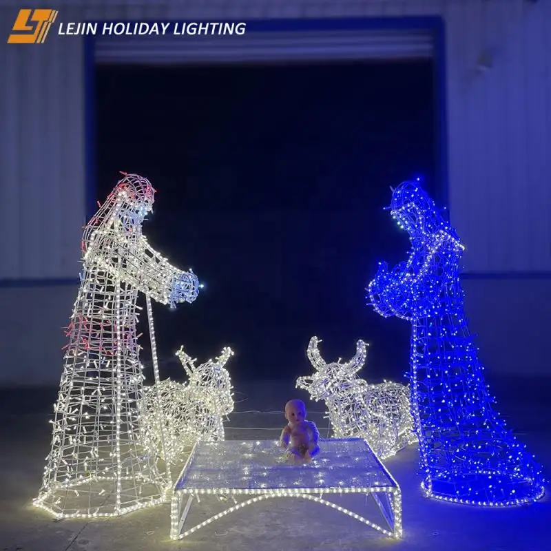 Luz LED de madera de Navidad Escena De Navidad Natividad hasta 3D efecto Ornamento Navidad