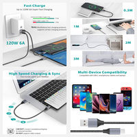 Câble USB3.0 Type-C plaqué nickel 5 Gbps 6A Charge rapide Blindage en nylon tressé 1-3 m Compatible avec les appareils mobiles Android