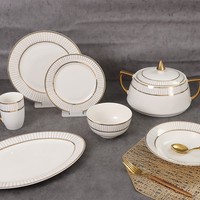 Vaisselle de luxe personnalisée en gros, sans plomb ni cadmium, en céramique d'os, élégante, pour la cuisine et la salle à manger