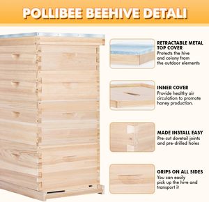 New 4 Layer Langstroth Beehive Kit 20 <b>Frames</b> 2 Brood Boxes 2 Super Boxes China Fir Environment-Friendly Bee Farm - Product Image 3
