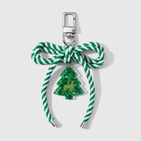 Porte-clés tendance en corde torsadée avec nœud, breloque de sac décorative de Noël en acrylique (sapin et canne à sucre), anneau de clés festif