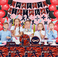 Kit de Fournitures pour Fête d'Anniversaire Thème Ninja : Bannières Suspendues, Spirales en Aluminium, Assiettes en Carton, Gobelets, Serviettes, Nappes, Couverts et Vaisselle Jetable
