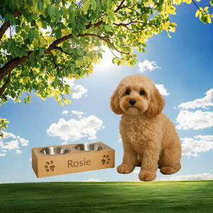 Comedero de Madera Duradero para Perros, con Diseño Triangular Ajustable y Soporte para Pañuelo con Estampado por Sublimación - Product Image 3