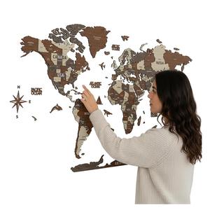 Mondes colorés, carte <span class=keywords><strong>du</strong></span> <span class=keywords><strong>monde</strong></span> en bois 3D multicouche - Product Image 1