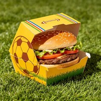 Caja de Hamburguesas Personalizada con Temática de Partido de Fútbol, Caja de Cartón Desechable para Hamburguesas, Cajas de Papel Verde para Llevar