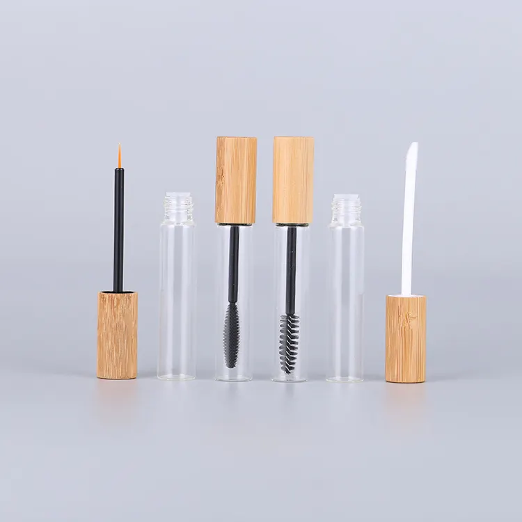 Wadah kemasan kosmetik tabung kosong mewah tabung bulu mata maskara bambu ramah lingkungan dengan kuas nilon atau silikon
