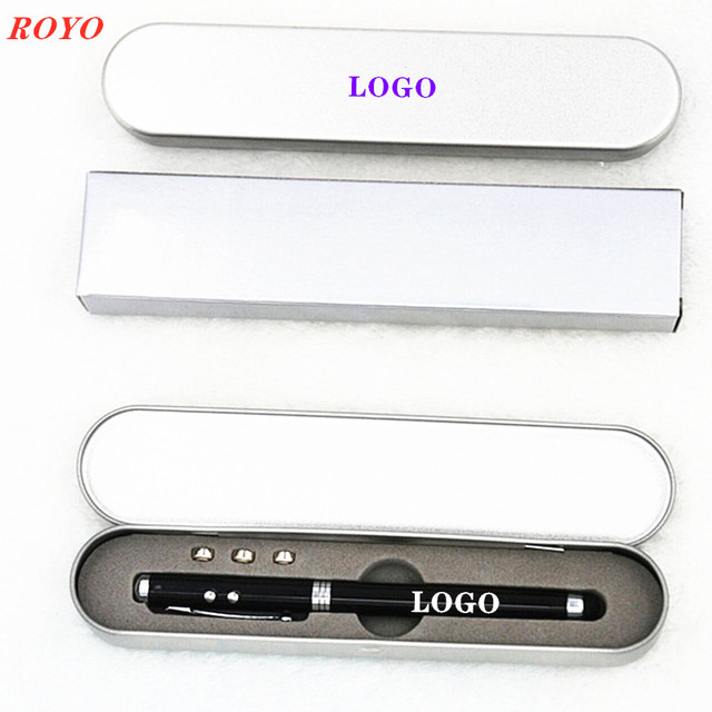 Hot Selling Compatible 4 in 1 LED Laser Pointer Torch Touch Screen Stylus Ballpoint Pen with Iron case for Phone